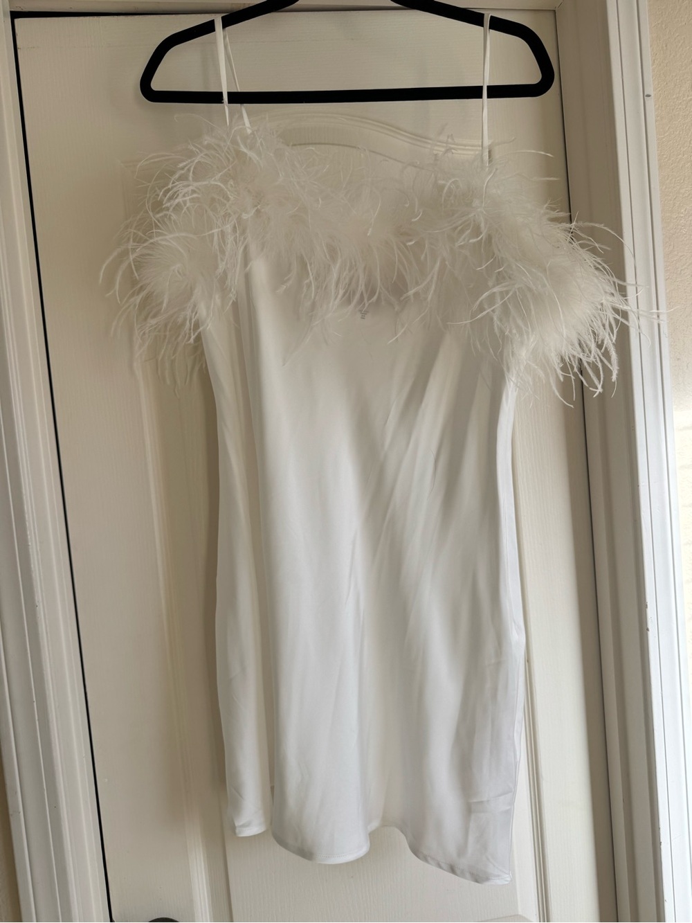 Hutch White Feather Trim Satin Camisole